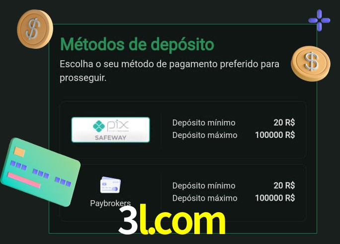 O cassino 3l.com oferece uma grande variedade de métodos de pagamento